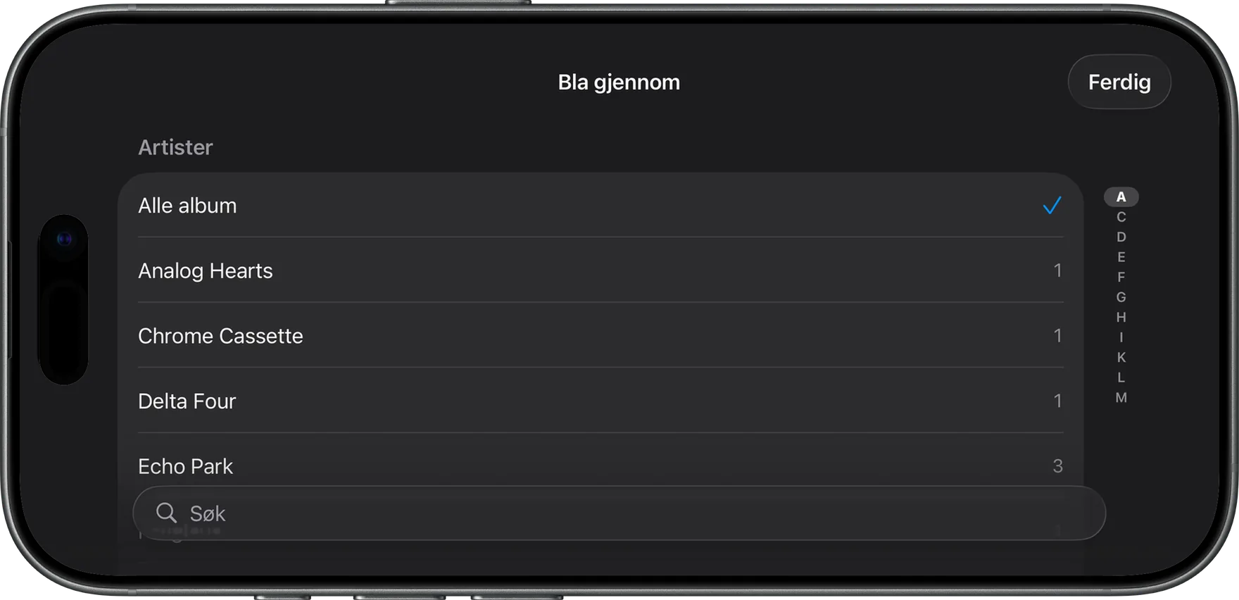 AlbumDeck: bla-visning med alfabetisk artistregister