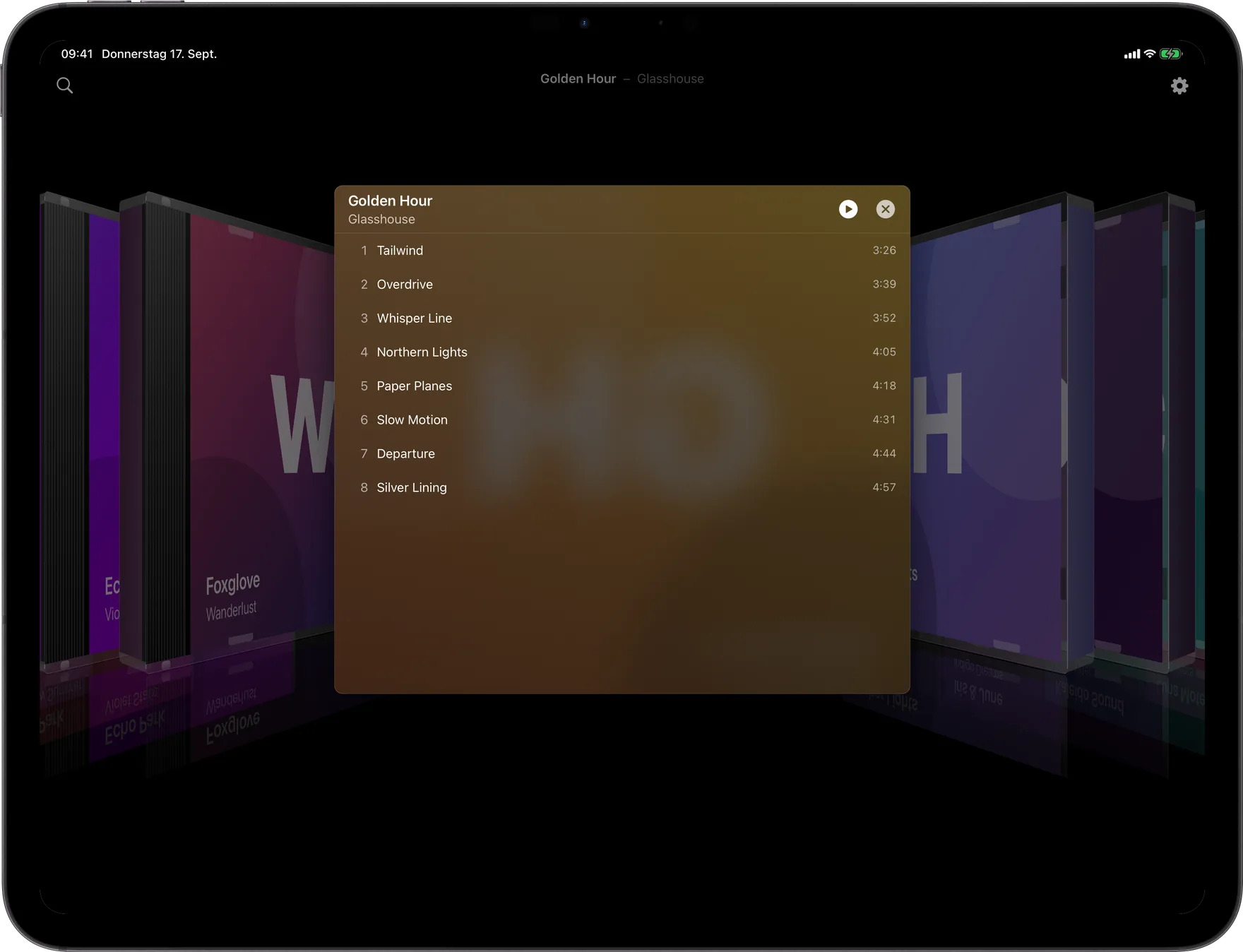 AlbumDeck: Titelliste eines Albums mit laufender Wiedergabe