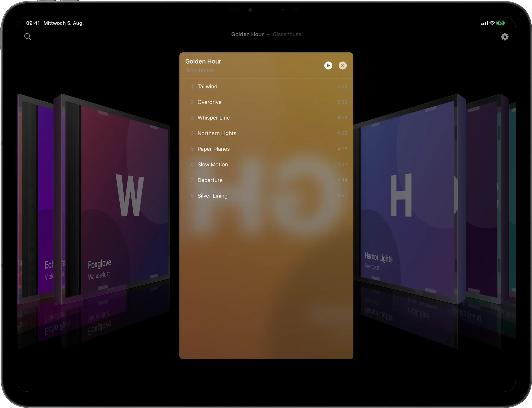 AlbumDeck album tracklist with playback in progress