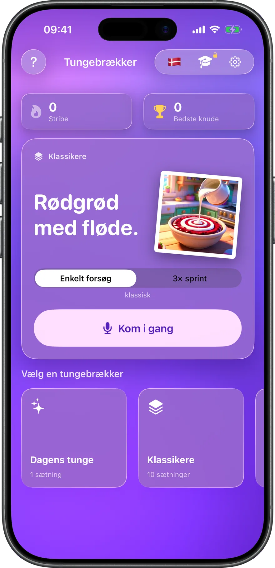 Dagens tunge, to spiltilstande og kuraterede pakker — alt på én skærm.