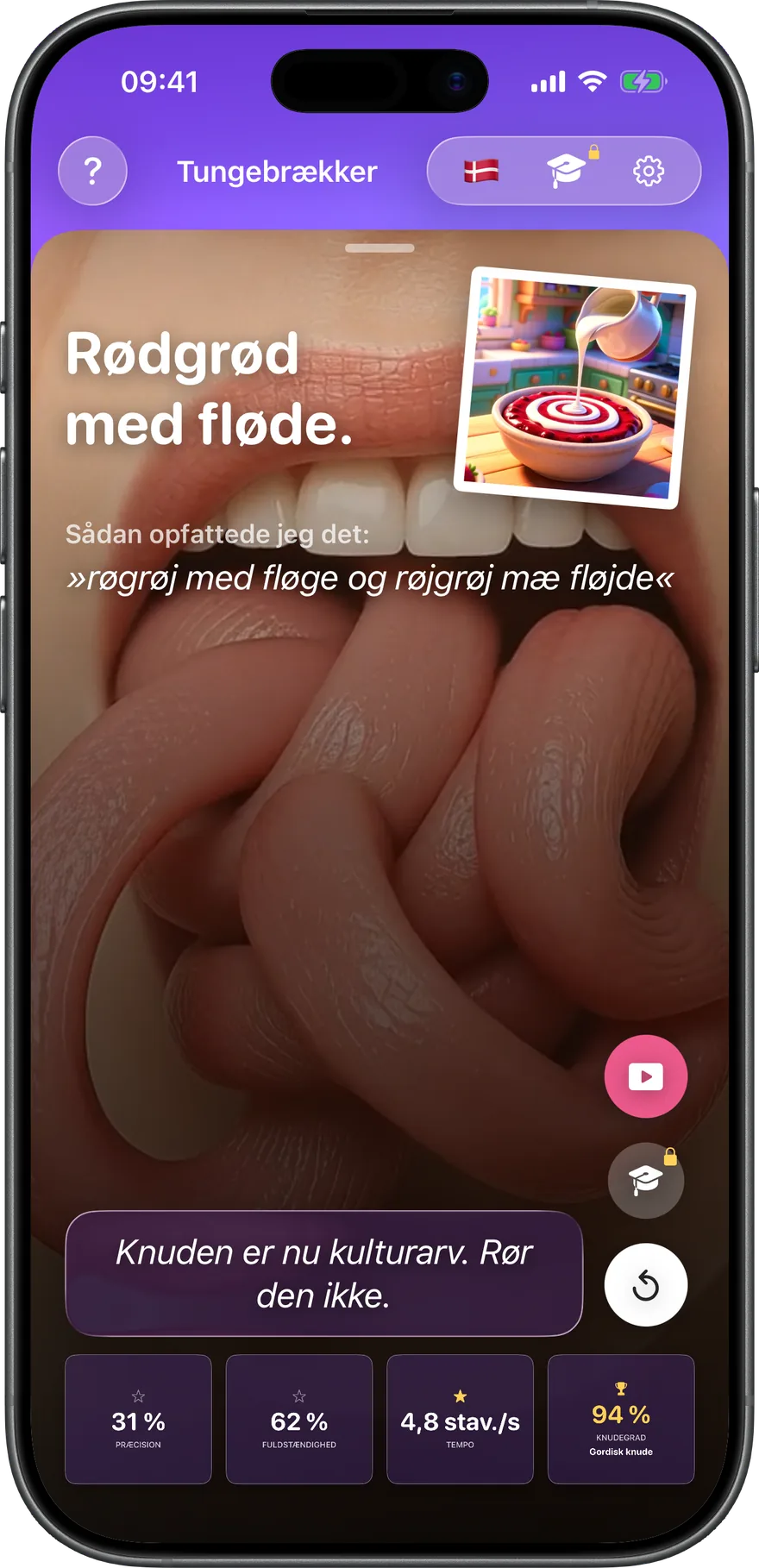 Sandhedens øjeblik: Gordisk knude, 94 % — og appen afslører, hvad den faktisk forstod.