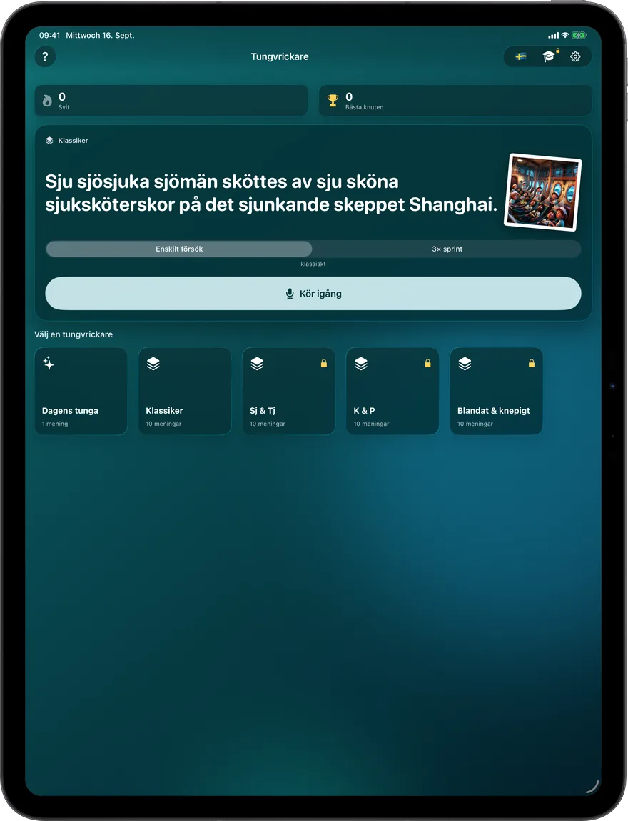I mörkt läge kommer appen i turkos.