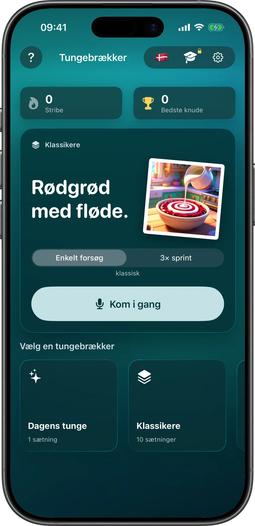 I mørk tilstand kommer appen i turkis.